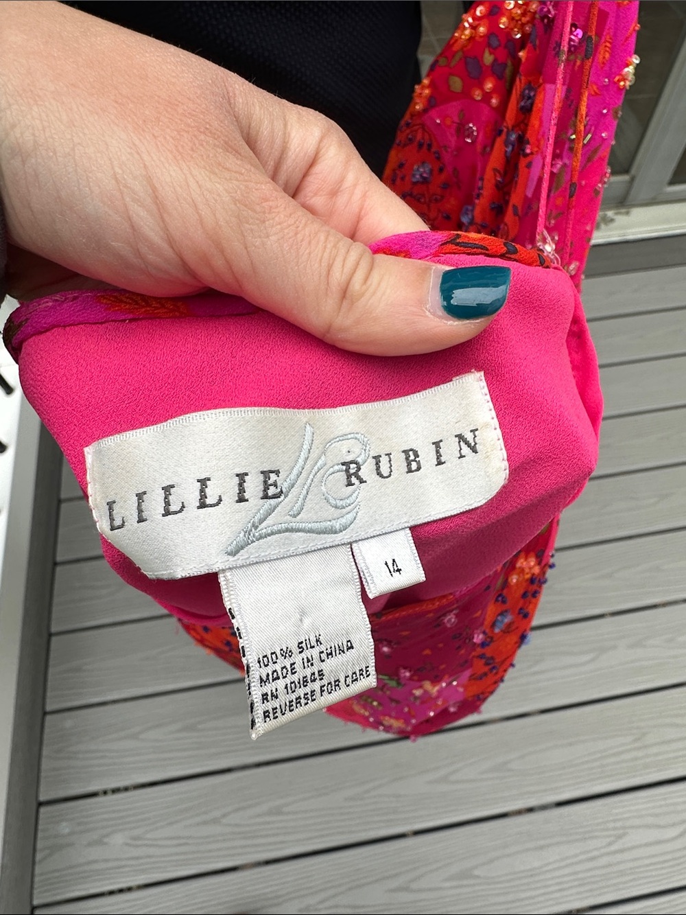 Lillie Rubin Hot Pink & Red Sequin Maxi Slip Dress vintage - Picture 11 of 12